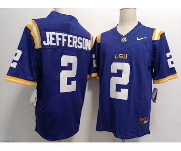 Men's LSU Tigers #2 Justin Jefferson Purple FUSE College Stitched Jersey