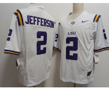 Men's LSU Tigers #2 Justin Jefferson White FUSE College Stitched Jersey