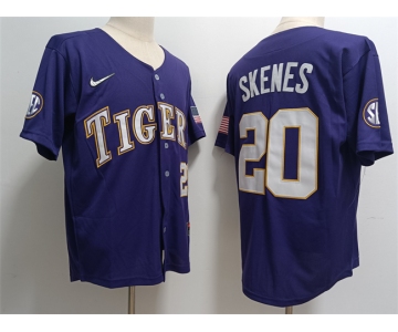 Men's LSU Tigers #20 Paul Skenes Purple Stitched Baseball Jersey