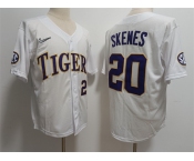 Men's LSU Tigers #20 Paul Skenes White Stitched Baseball Jersey