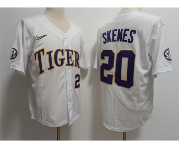 Men's LSU Tigers #20 Paul Skenes White Stitched Baseball Jersey