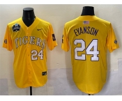 Men's LSU Tigers #24 Anthony Eyanson Gold 2025 World Series & SEC Patch Stitched Baseball Jersey Men's LSU Tigers #24 Anthony Eyanson Gold 2025 World Series & SEC Patch Stitched Baseball Jersey