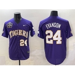 Men's LSU Tigers #24 Anthony Eyanson Purple 2025 World Series & SEC Patch Stitched Baseball Jersey Men's LSU Tigers #24 Anthony Eyanson Purple 2025 World Series & SEC Patch Stitched Baseball Jersey