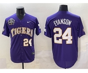 Men's LSU Tigers #24 Anthony Eyanson Purple 2025 World Series & SEC Patch Stitched Baseball Jersey Men's LSU Tigers #24 Anthony Eyanson Purple 2025 World Series & SEC Patch Stitched Baseball Jersey