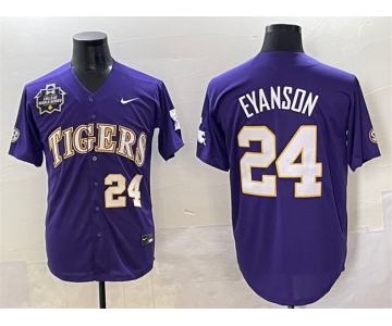 Men's LSU Tigers #24 Anthony Eyanson Purple 2025 World Series & SEC Patch Stitched Baseball Jersey