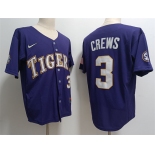 Men's LSU Tigers #3 ylan Crews Purple 2023 Stitched Baseball Jersey