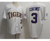 Men's LSU Tigers #3 ylan Crews White Stitched Baseball Jersey