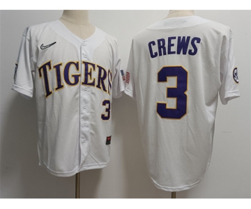 Men's LSU Tigers #3 ylan Crews White Stitched Baseball Jersey