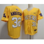 Men's LSU Tigers #32 Kade Anderson Gold 2025 Stitched Baseball Jersey