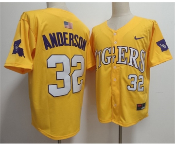 Men's LSU Tigers #32 Kade Anderson Gold 2025 Stitched Baseball Jersey