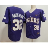 Men's LSU Tigers #32 Kade Anderson Purple 2025 Stitched Baseball Jersey Men's LSU Tigers #32 Kade Anderson Purple 2025 Stitched Baseball Jersey