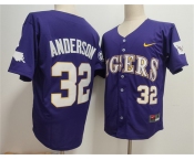 Men's LSU Tigers #32 Kade Anderson Purple 2025 Stitched Baseball Jersey Men's LSU Tigers #32 Kade Anderson Purple 2025 Stitched Baseball Jersey