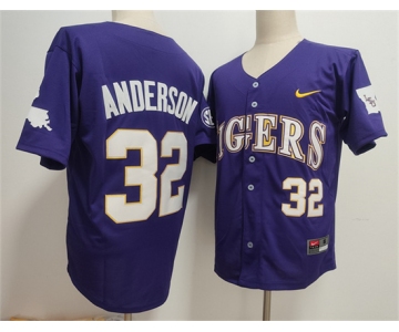 Men's LSU Tigers #32 Kade Anderson Purple 2025 Stitched Baseball Jersey