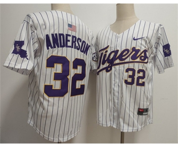 Men's LSU Tigers #32 Kade Anderson White 2025 Stitched Baseball Jersey