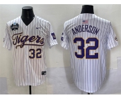 Men's LSU Tigers #32 Kade Anderson White Pinstripe 2025 World Series & SEC Patch Stitched Baseball Jersey Men's LSU Tigers #32 Kade Anderson White Pinstripe 2025 World Series & SEC Patch Stitched Baseball Jersey