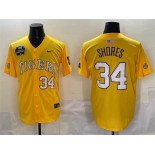 Men's LSU Tigers #34 Chase Shores Gold 2025 World Series & SEC Patch Stitched Baseball Jersey Men's LSU Tigers #34 Chase Shores Gold 2025 World Series & SEC Patch Stitched Baseball Jersey