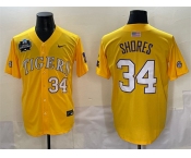 Men's LSU Tigers #34 Chase Shores Gold 2025 World Series & SEC Patch Stitched Baseball Jersey Men's LSU Tigers #34 Chase Shores Gold 2025 World Series & SEC Patch Stitched Baseball Jersey