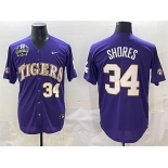 Men's LSU Tigers #34 Chase Shores Purple 2025 World Series & SEC Patch Stitched Baseball Jersey Men's LSU Tigers #34 Chase Shores Purple 2025 World Series & SEC Patch Stitched Baseball Jersey