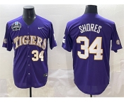 Men's LSU Tigers #34 Chase Shores Purple 2025 World Series & SEC Patch Stitched Baseball Jersey Men's LSU Tigers #34 Chase Shores Purple 2025 World Series & SEC Patch Stitched Baseball Jersey