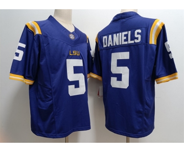 Men's LSU Tigers #5 Jayden Daniels Blue Stitched Jersey