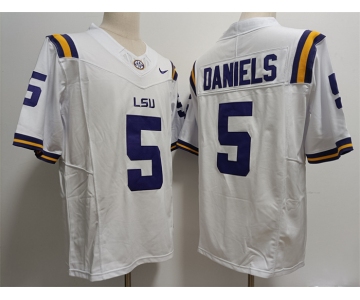 Men's LSU Tigers #5 Jayden Daniels White Stitched Jersey