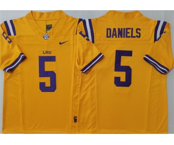 Men's LSU Tigers #5 Jayden Daniels Yellow F.U.S.E. Stitched Jersey