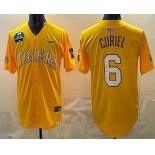 Men's LSU Tigers #6 Derek Curiel Gold 2025 World Series SEC Patch Stitched Baseball Jersey
