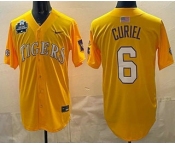 Men's LSU Tigers #6 Derek Curiel Gold 2025 World Series SEC Patch Stitched Baseball Jersey Men's LSU Tigers #6 Derek Curiel Gold 2025 World Series SEC Patch Stitched Baseball Jersey