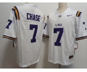 Men's LSU Tigers #7 JaMarr Chase White FUSE College Stitched Jersey