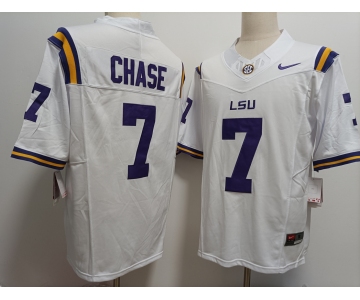 Men's LSU Tigers #7 JaMarr Chase White FUSE College Stitched Jersey
