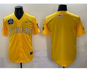 Men's LSU Tigers Blank Gold 2025 World Series & SEC Patch Stitched Baseball Jersey