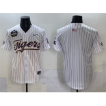 Men's LSU Tigers Blank White Pinstripe 2025 World Series & SEC Patch Stitched Baseball Jersey Men's LSU Tigers Blank White Pinstripe 2025 World Series & SEC Patch Stitched Baseball Jersey