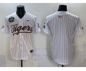 Men's LSU Tigers Blank White Pinstripe 2025 World Series & SEC Patch Stitched Baseball Jersey Men's LSU Tigers Blank White Pinstripe 2025 World Series & SEC Patch Stitched Baseball Jersey