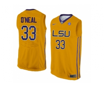 Men's LSU Tigers Shaquille O'Neal #33 College Basketball Elite Jersey - Gold