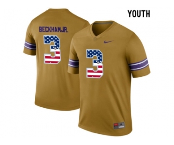 2016 US Flag Fashion 2016 Youth LSU Tigers Odell Beckham Jr. #3 College Football Limited Throwback Legand Jersey - Gridiron Gold
