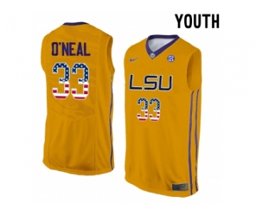 2016 US Flag Fashion Youth LSU Tigers Shaquille O'Neal #33 College Basketball Elite Jersey - Gold