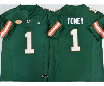 Men's Miami Hurricanes #1 Malachi Toney Aqua F.U.S.E. Stitched Football Jersey