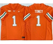 Men's Miami Hurricanes #1 Malachi Toney Orange F.U.S.E. Stitched Football Jersey Men's Miami Hurricanes #1 Malachi Toney Orange F.U.S.E. Stitched Football Jersey