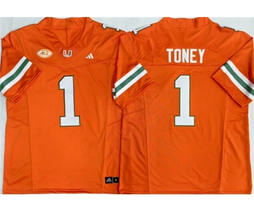 Men's Miami Hurricanes #1 Malachi Toney Orange F.U.S.E. Stitched Football Jersey