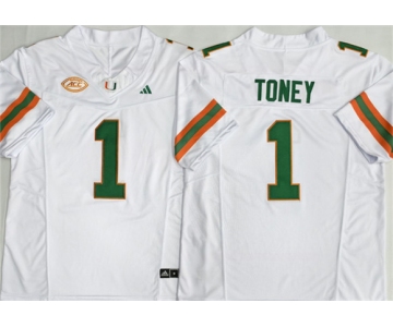 Men's Miami Hurricanes #1 Malachi Toney White F.U.S.E. Stitched Football Jersey
