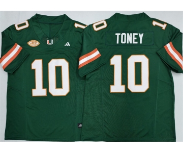Men's Miami Hurricanes #10 Malachi Toney Green F.U.S.E. 2026 Stitched Football Jersey