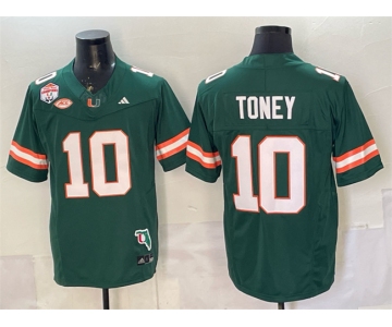 Men's Miami Hurricanes #10 Malachi Toney Green F.U.S.E. Fiesta Bowl Champions & Florida Patch Stitched Football Jersey
