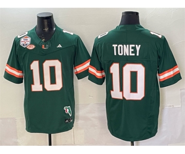 Men's Miami Hurricanes #10 Malachi Toney Green F.U.S.E. The Fiesta Bowl Champions & Florida Patch Stitched Football Jersey