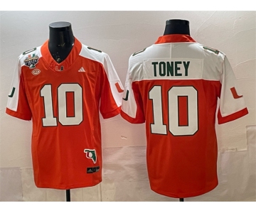 Men's Miami Hurricanes #10 Malachi Toney Orange Alternate F.U.S.E. Fiesta Bowl Champions & Florida Patch Stitched Football Jersey