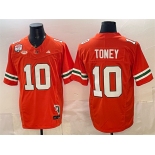 Men's Miami Hurricanes #10 Malachi Toney Orange F.U.S.E. Fiesta Bowl Champions & Florida Patch Stitched Football Jersey Men's Miami Hurricanes #10 Malachi Toney Orange F.U.S.E. Fiesta Bowl Champions & Florida Patch Stitched Football Jersey