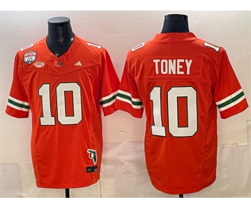 Men's Miami Hurricanes #10 Malachi Toney Orange F.U.S.E. Fiesta Bowl Champions & Florida Patch Stitched Football Jersey