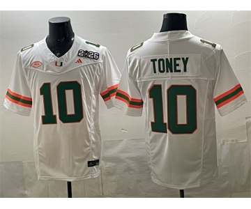Men's Miami Hurricanes #10 Malachi Toney White F.U.S.E. 2026 & Florida Patch Stitched Football Jersey