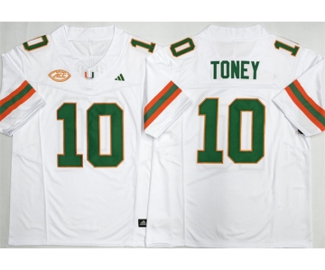 Men's Miami Hurricanes #10 Malachi Toney White F.U.S.E. 2026 Stitched Football Jersey