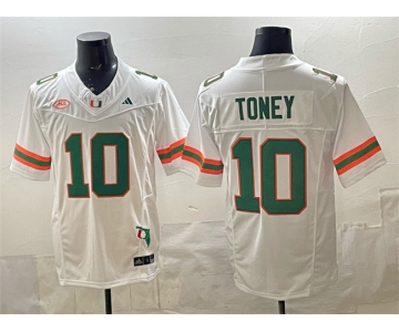 Men's Miami Hurricanes #10 Malachi Toney White F.U.S.E. Florida Patch Stitched Football Jersey