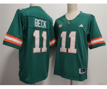 Men's Miami Hurricanes #11 Carson Beck Aqua Stitched Football Jersey